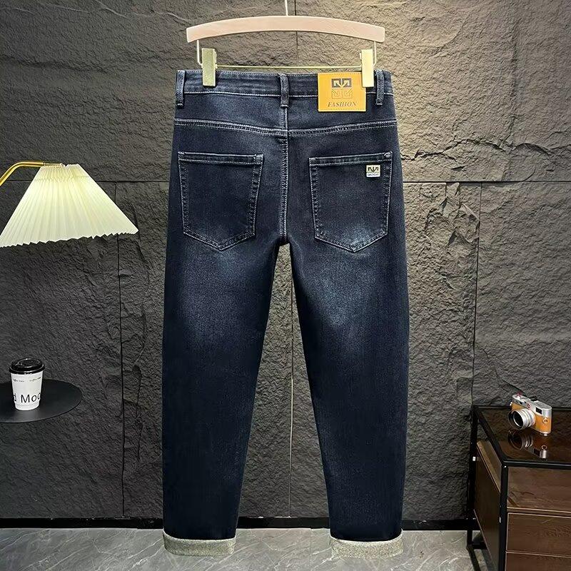 Men's Jeans New Autumn Slim Straight Pants Embroidered Washed Korean Style Trendy Versatile Long Pants