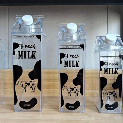 500/750/1000 ml Melkfles Waterbox Vierkant Koffie Sap Thee Kop Transparante Melkopslag Voor Buitensporten Kamperen Gym