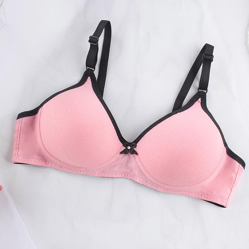 Wireless Push-Up Cotton Bra for Women - Solid Color, Two-Row Buckle, Small Cup