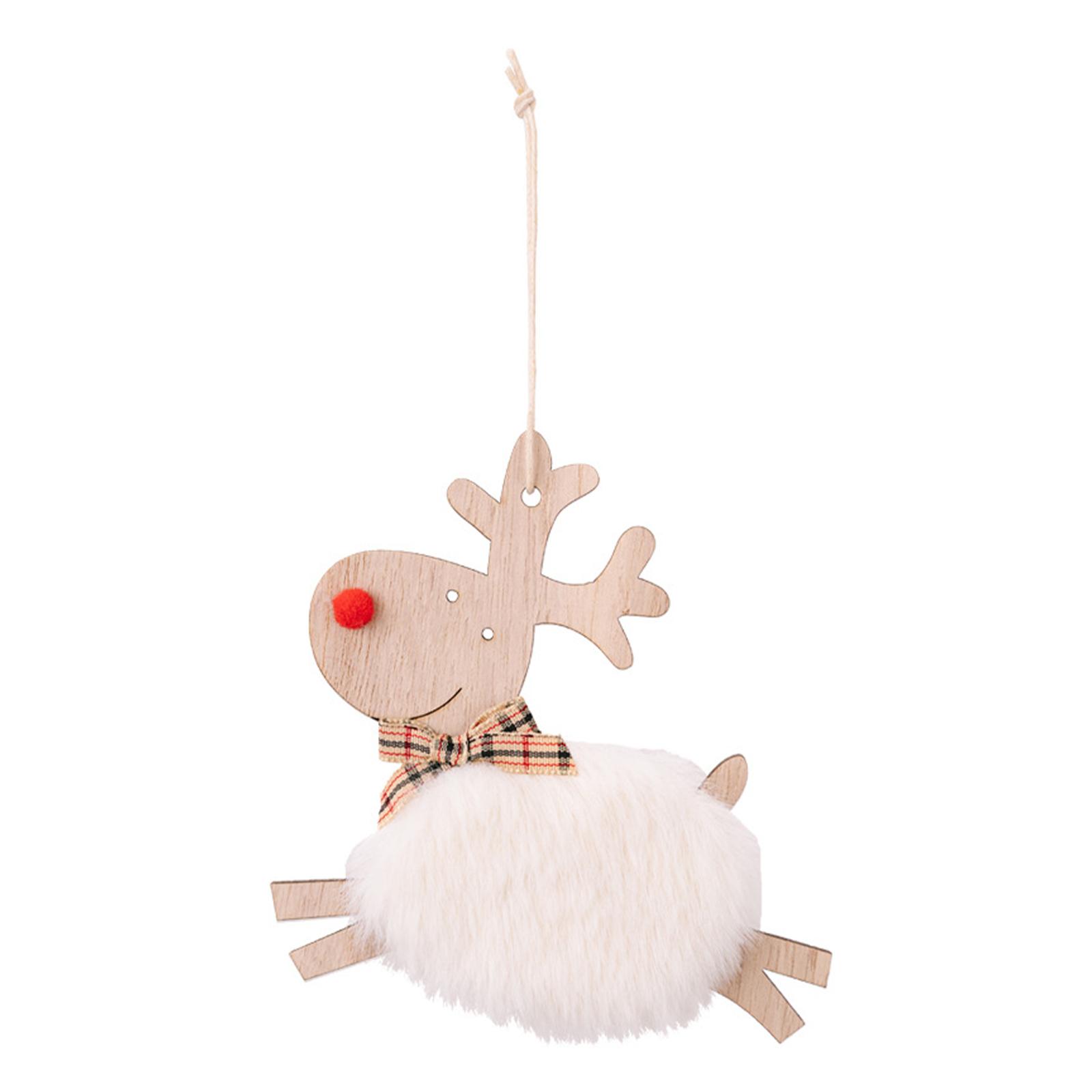

Christmas Elk Hanging Ornaments Wooden Reindeer Plush Pendants Christmas Tree Decor White