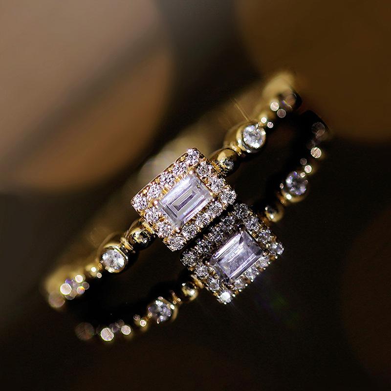 

Прямоугольные кольца из кубического циркония золотого цвета Изысканные свадебные аксессуары для женщин Новые дизайнерские эффектные украшения 9