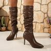 Sexy Jednobarevné Super Vysoké Podpatky Kozačky pod Koleno Dámské 2025 Zima Špičatá Špička Vrásčitý Nazouvací Kotníkové Boty Módní Párty Šaty Jezdecké Boty