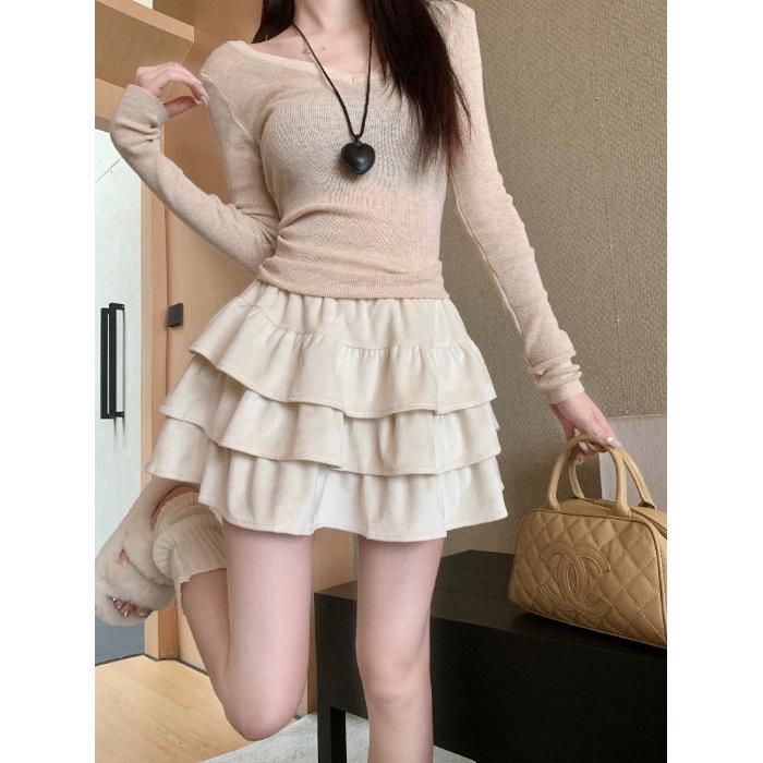 Double-Sided Fleece Ballet-Style Puffy Midi Skirt - High Waist, Slimming A-Line Design, Autumn/Winter for Women