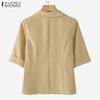 ZANZEA Women Casual Suit Collar Loose Half Sleeve Cardigan Blouse