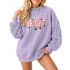 Women's Casual Letter Plaid Christmas Print Crewneck Long Sleeve Loose Fit Pullover Sweatshirt Top