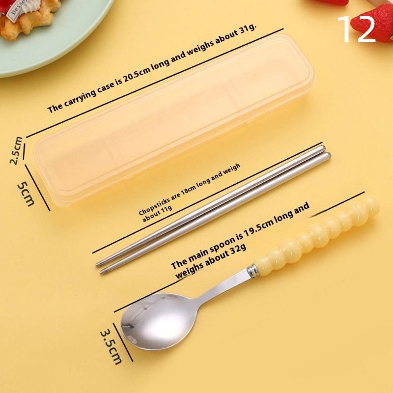 Stainless Steel Portable Student Tableware Outdoor Travel Lunch Box Spoon Fork Chopsticks Set With Storage Case Adult Gift