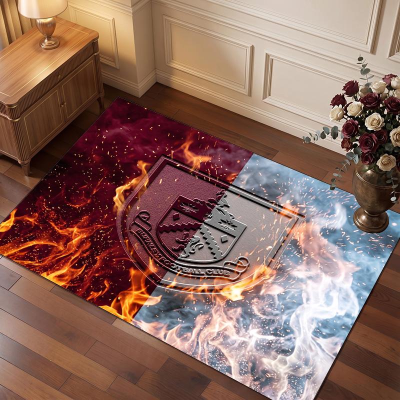 Burnley Football Print Crystal Velvet Rug, Comfortable Water Absorbent Non Slip Indoor Floor Carpet