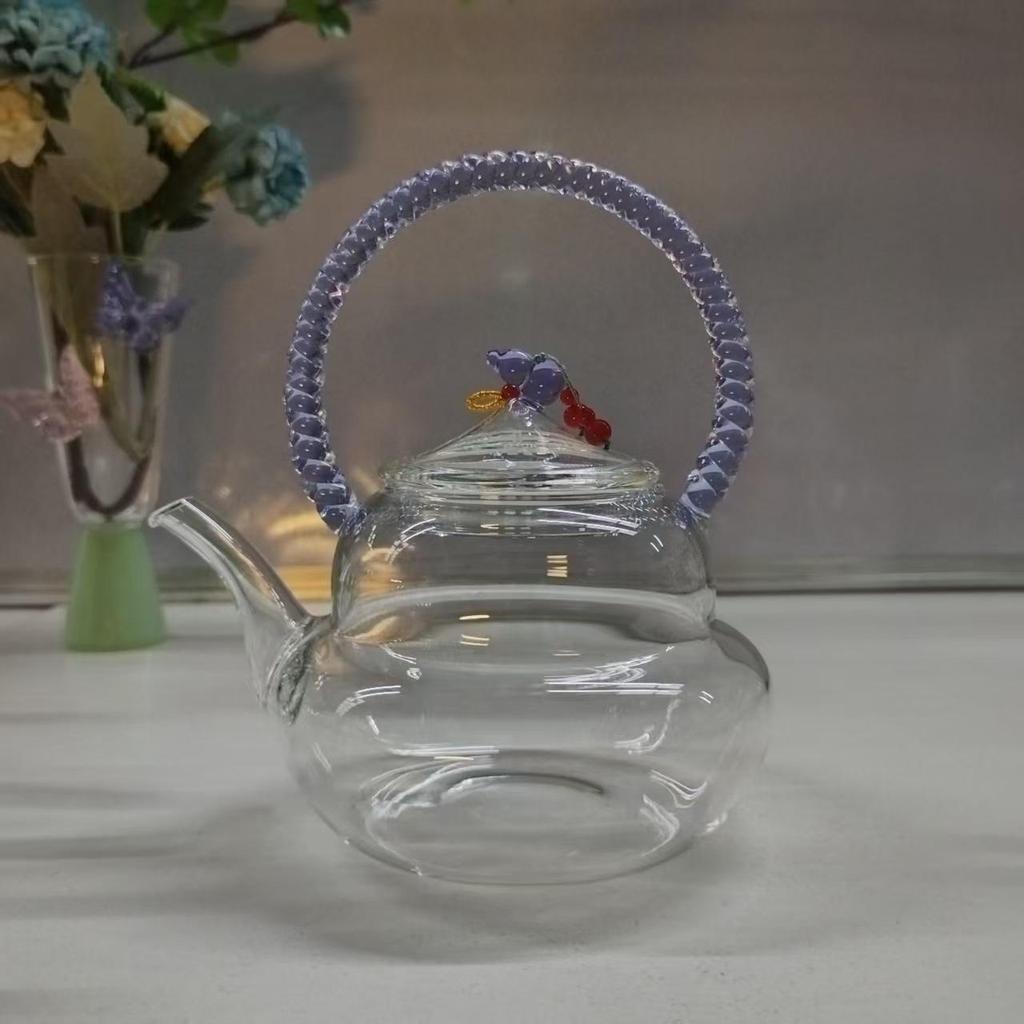 High Borosilicate Glass Teapot, Kung Fu Style Flower Design, Women's Household Kettle, In Stock