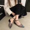 Fashion Sexy Solid Color Baotou High-heeled Sandals Female 2025 Summer New Fairy Sequins Design Pointed Buckle Strap Thick Heels.