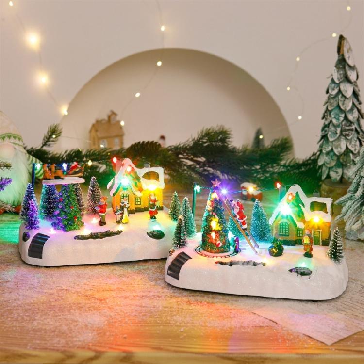 Resin Christmas Music Box With Duals Light Sound Functions Easy To Display Desktop Decoration Party Supplies