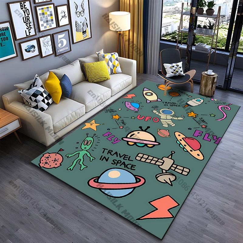 Space Exploration Travel and Aliens Carpet Yoga Living Room Room Decor Children's Crawling Mat Doormat Area Rug Games Mat