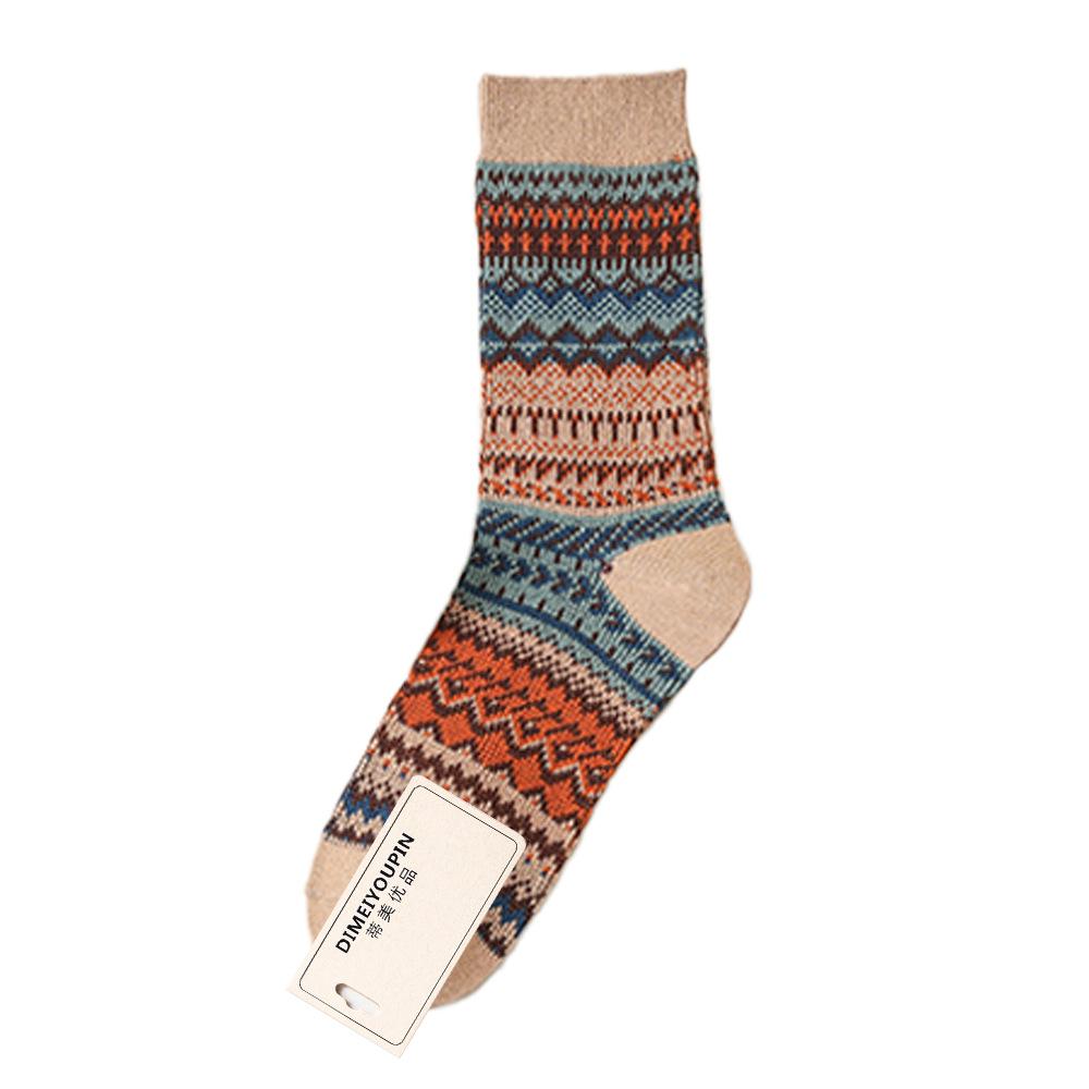 Mid-calf Socks, Thickened and Warm in Ethnic Style, Retro Double-needle Socks for Autumn and Winter, Long Socks, Thick Thread Pile Socks