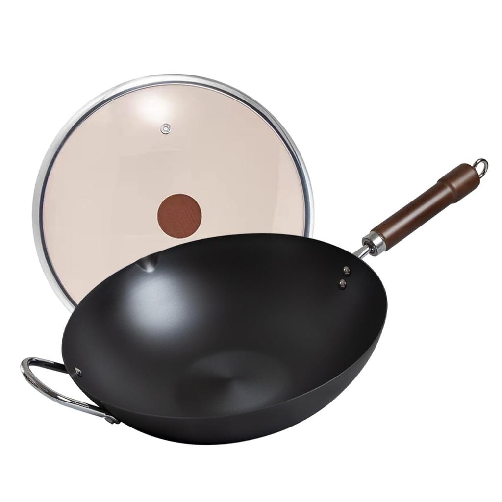 WANGYUANJI Chinese frying pan iron nitride can be used for meat deep Beijing with home use wok, unpainted, 32cm, rust-free pot, frying, stir-frying,