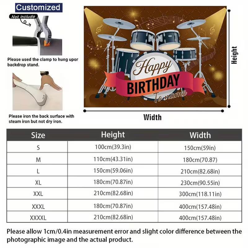Custom Rock Birthday Background, Drum Set Happy Birthday Banner for Boys Music Themed Birthday Parties
