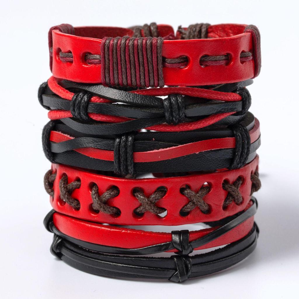 Retro Multi-layer Alloy Leather Bracelet In Ethnic Style with Waxed Rope