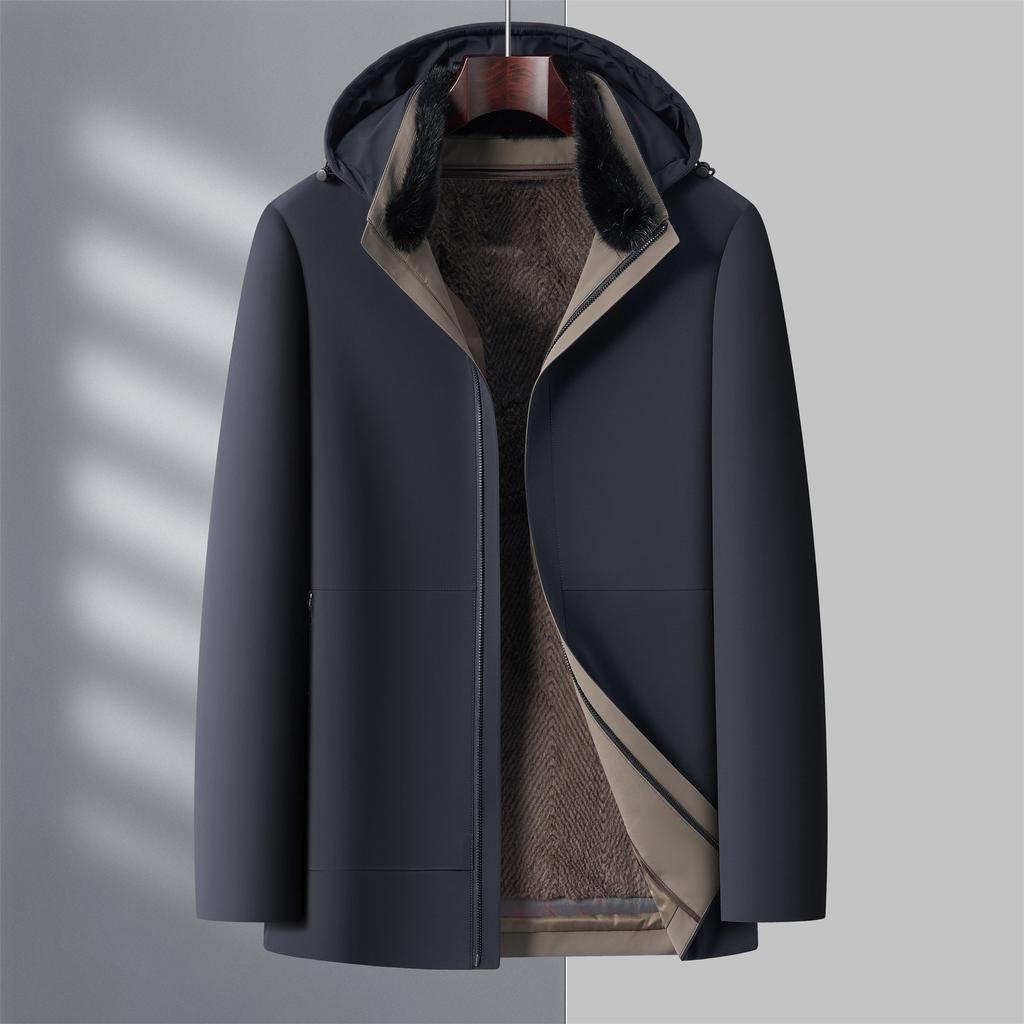 New True Rabbit Fur Winter Down Jacket for Men Thickened Middle-aged and Elderly Dad Can Take Off Parker Elderly Winter Jacket