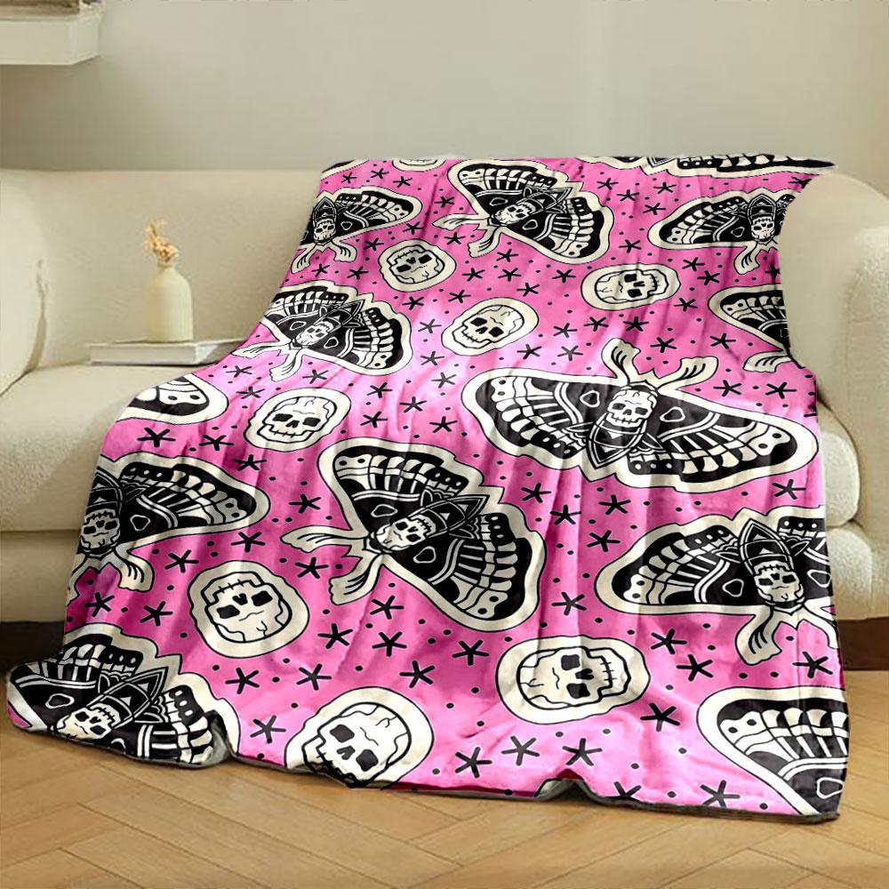 Skull Moth Pink Blanket bedroom Blanket for Livingroom Couch lunch break Soft throw for Friend's festival Gift