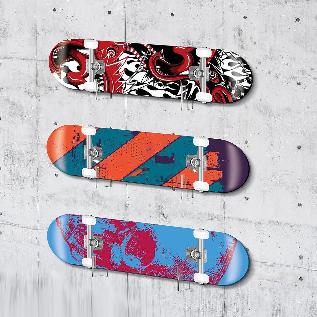 2 Pairs Skateboard Display Rack Acrylic Wall Stand Fixed Holder Skateboards Storage Holder