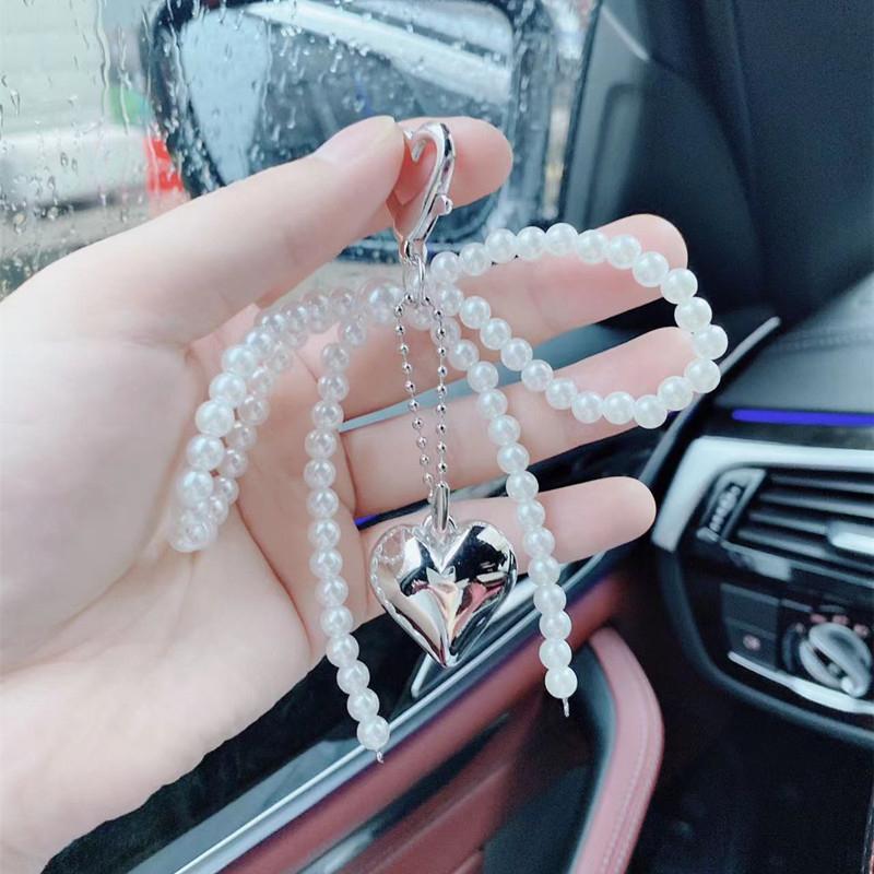 Perlový přívěsek Srdce Přívěsek na klíče Korálkový přívěšek na telefon Odnímatelné mašle Přívěšek na telefon Ručně vyráběný přívěsek na klíče Šperky do kabelky