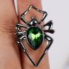Vintage Exaggerated Green Crystal Spider Finger Rings Punk Insect Open Adjustable Rings Gothic Halloween Jewelry For Women Men