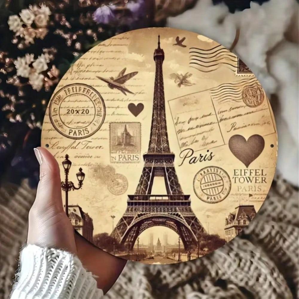 Retro Paris Eiffel Tower Metal Wall Art Plaque Cafe Home Decor Sign