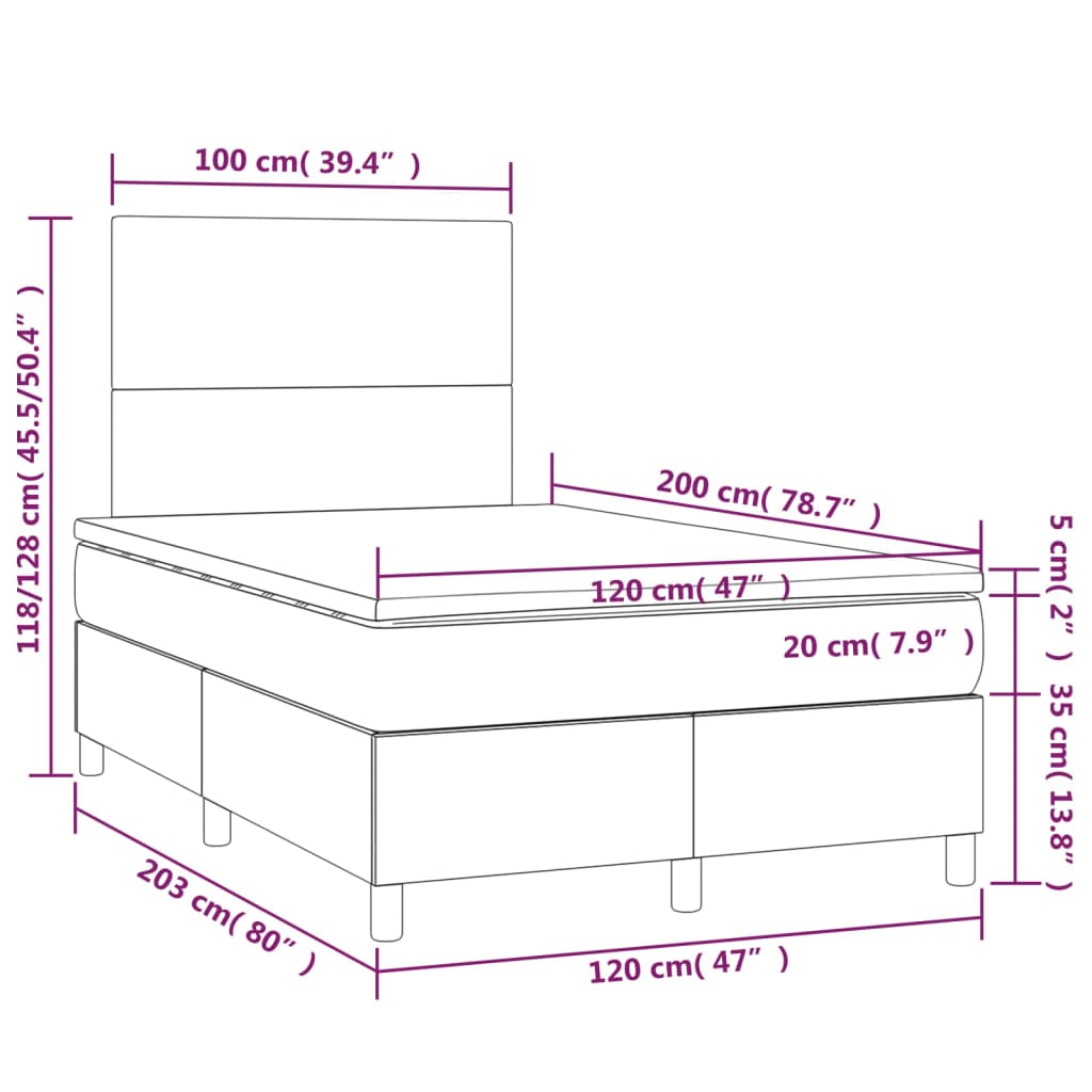 Vidaxl Łóżko Kontynentalne, Materac I Led Cappuccino 120X200Cm