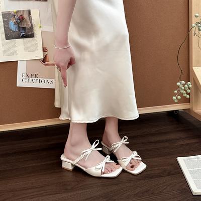 Stylish and Simple Versatile Bow with Cool Slippers Women's 2025 Summer Versatile Skirt Open-toed Cool Slippers