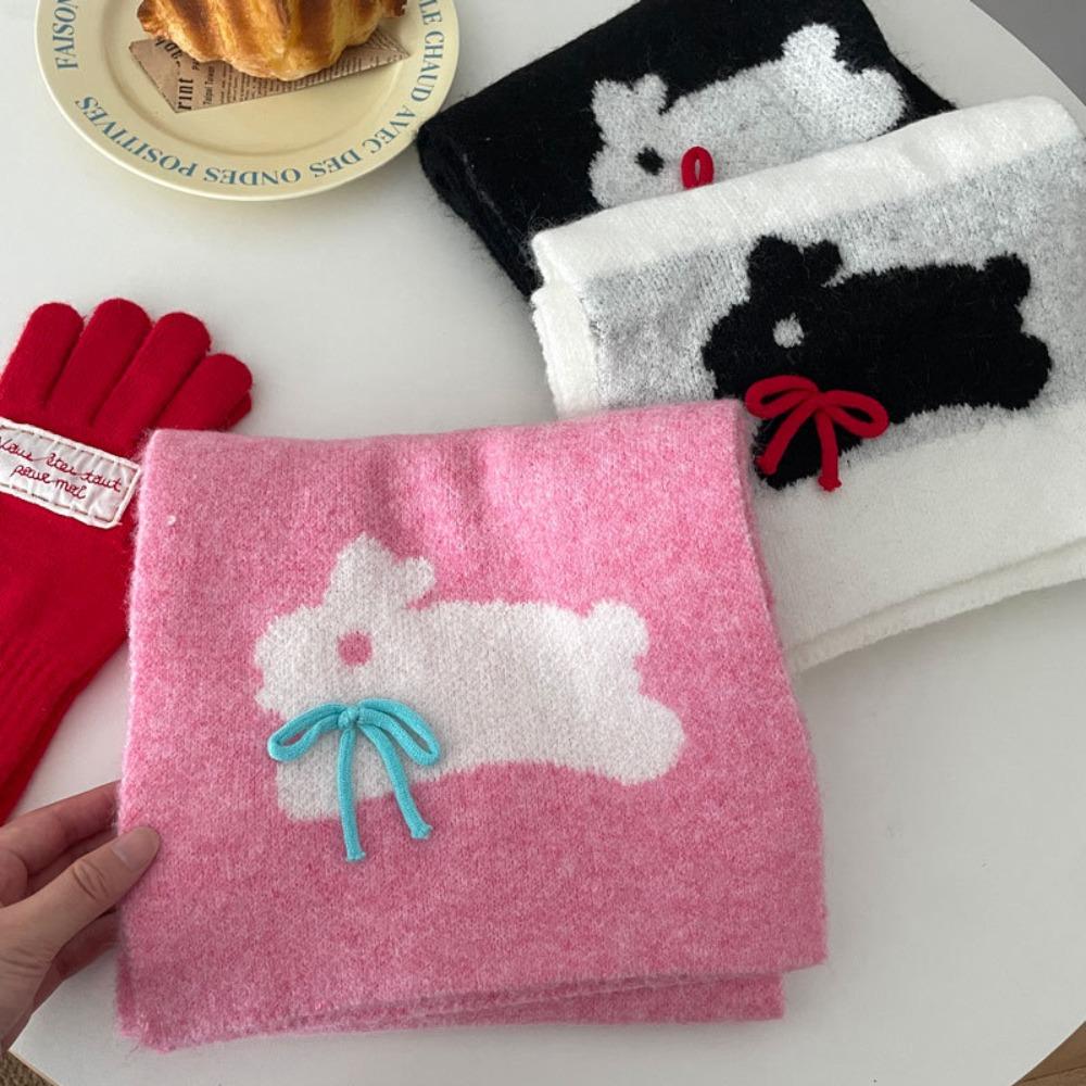 Warmer Cartoon Thick Shawl Soft Long Scarf Large Rabbit Knitted Scarf  Winter
