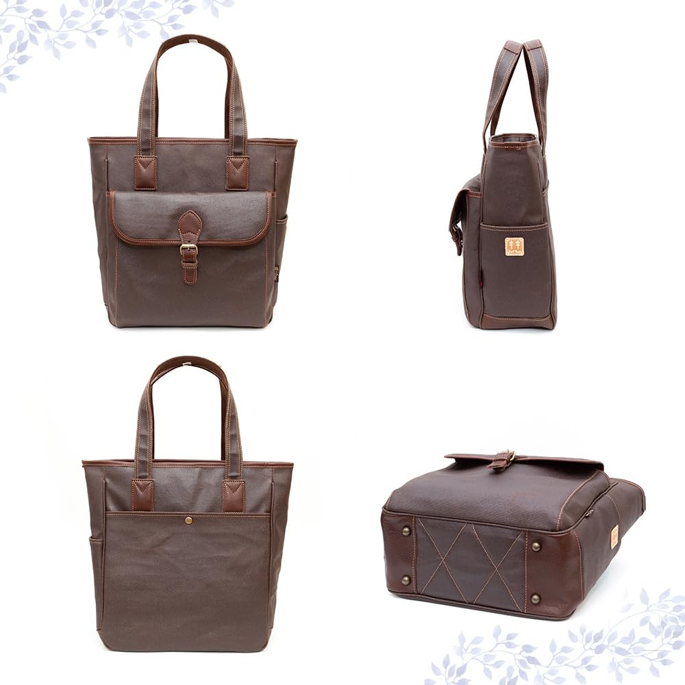 Men's Casual Tote Bag, Lightweight, A4 Size, Made in Japan, Persimmon Tannin-Dyed Canvas and Leather, One-Shoulder Bag with Multiple Pockets, Toyooka