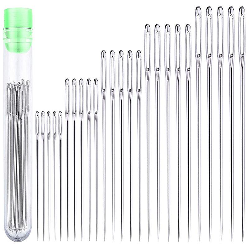 25-teiliges Nähnadelset mit großem Öhr, Nähnadeln, handgefertigte Ledernadeln, Stahlgarn, Stricknadeln, Nähwerkzeug-Set