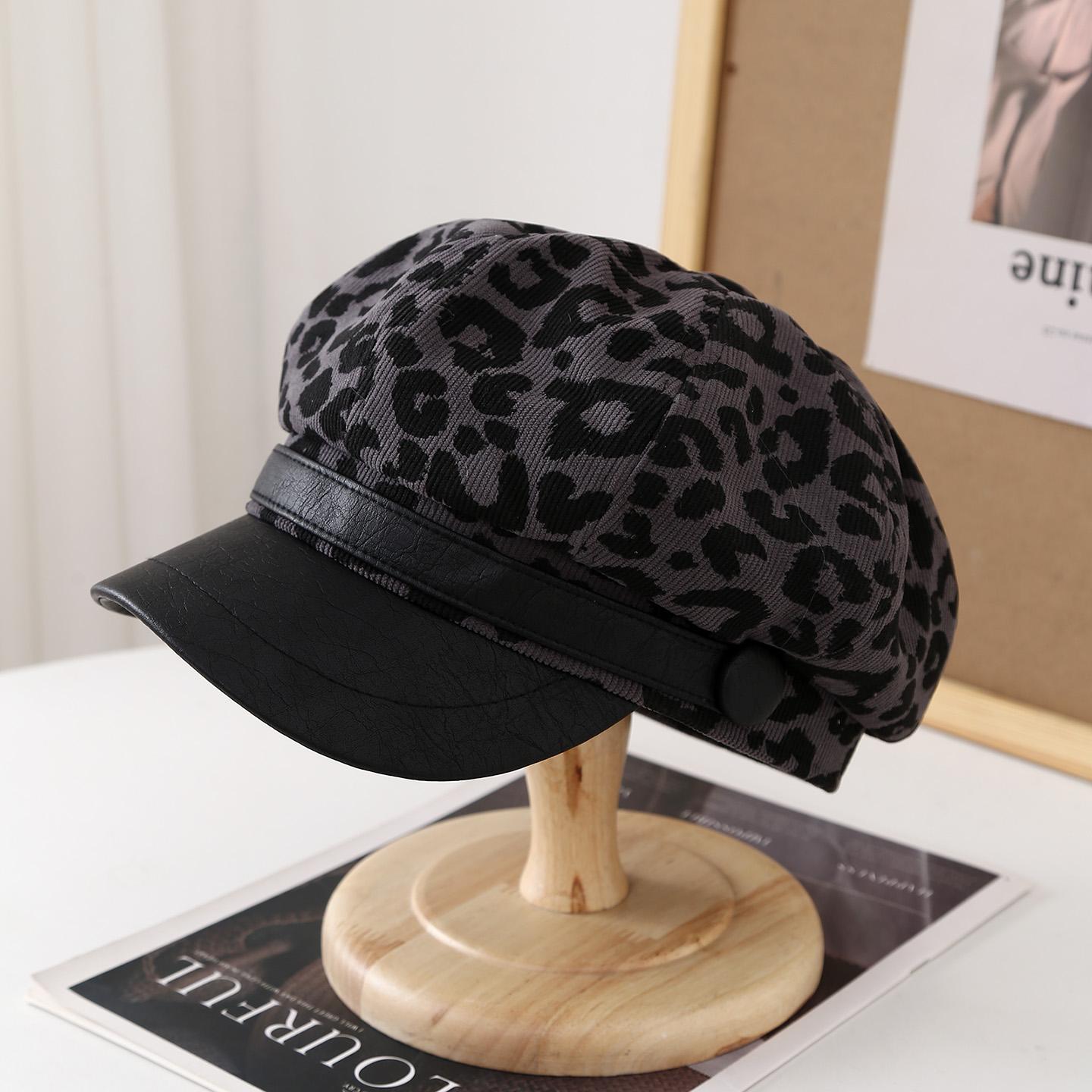 

Leopard Beret Women Sweet Octagonal Hats For Women Newsboy Cap Painter Hat Korean Style Solid Color Wide Leather Brim 56-58cm серый