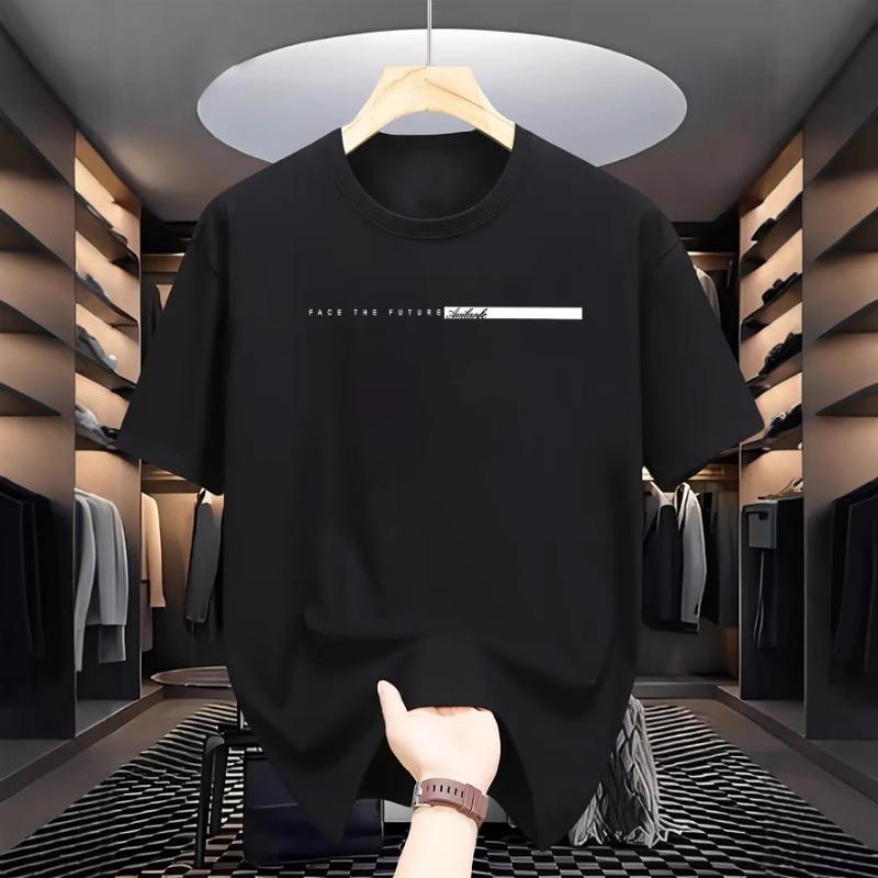 Herren Pullover T-Shirt im koreanischen Stil Lässig Locker Buchstabendruck Rundhals Kurzarm Oberteil