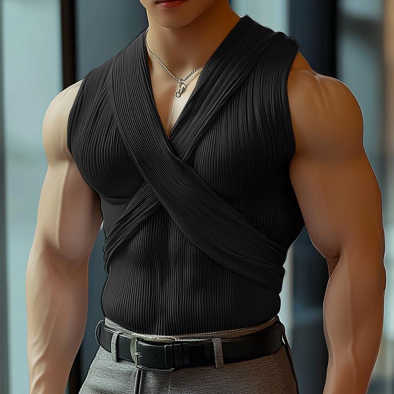 INCERUN Men Summer Sleeveless Front Cross Knitted Tank Tops Casual Fitted Vest