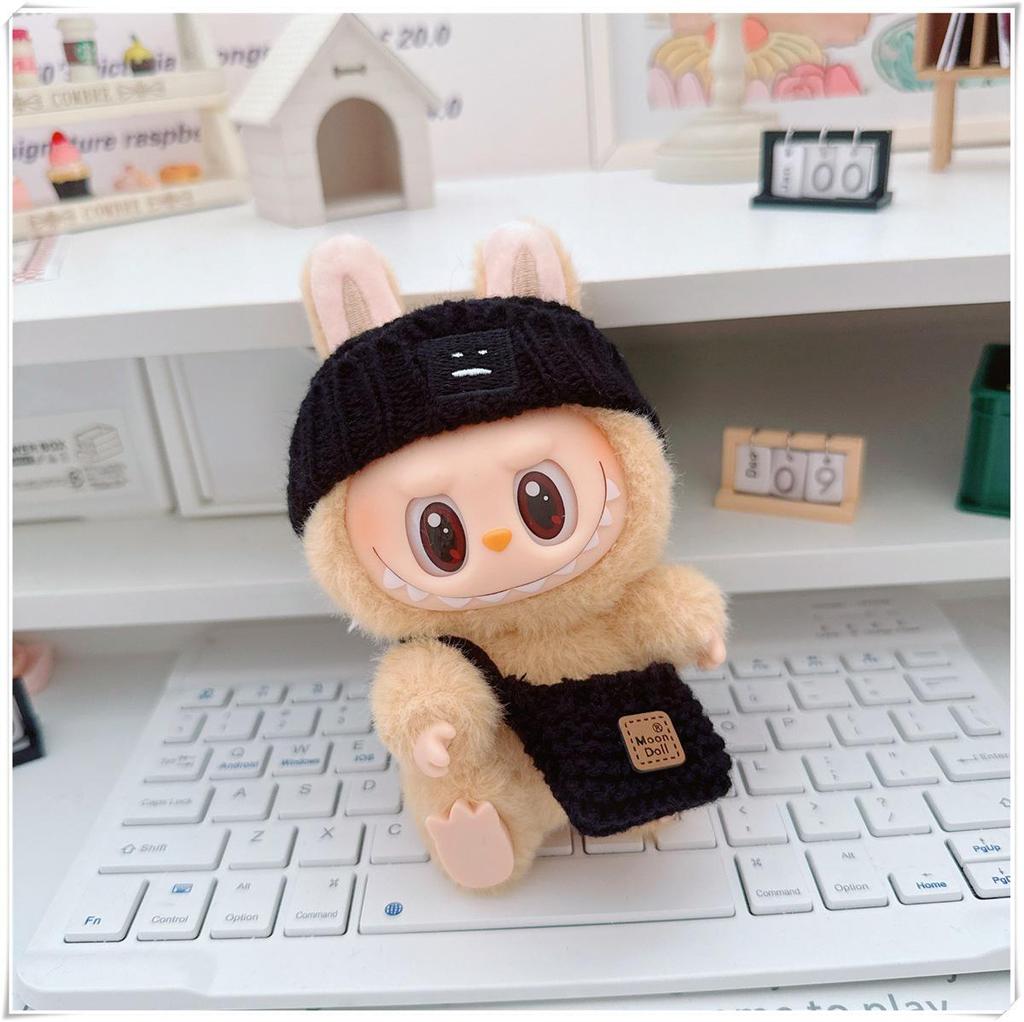 17cm Labubu Doll Clothes Set: Heart Sweater, Hat, Crossbody Bag - First & Second Generation.