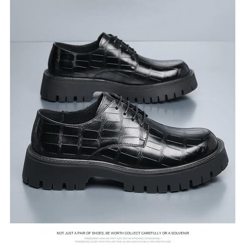 Модные весенне-осенние мужские кожаные туфли с круглым носком — фото 4