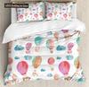 Housse de couette aquarelle Style peint à la main Ballons à air chaud flottants Impression nuages Ensemble de literie décoratif Bleu Rose Corail Enfants