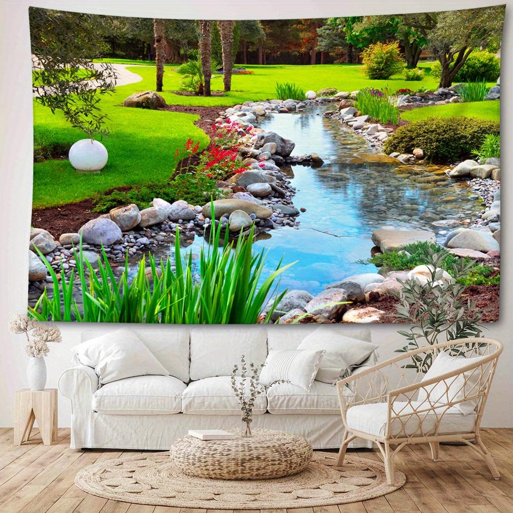 Spring River Stream Tapestry Wall Hanging - Natural Style Animal Theme Room Decor for Living Room, Bedroom - Polyester Graphic Woven Tapestry, Portrai