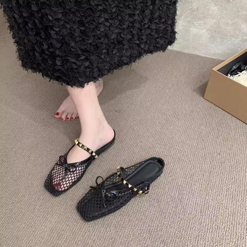 Fashion Low Heel Fishing Net Woven Sandals Women Summer Hollow Soft Sole Comfortable Niche Beach Baotou Roman Half Slippers