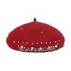 Women Fashion Wool Beret Custom Elegant Girls Beret with Pearl Rivets Wool Beret for Lady