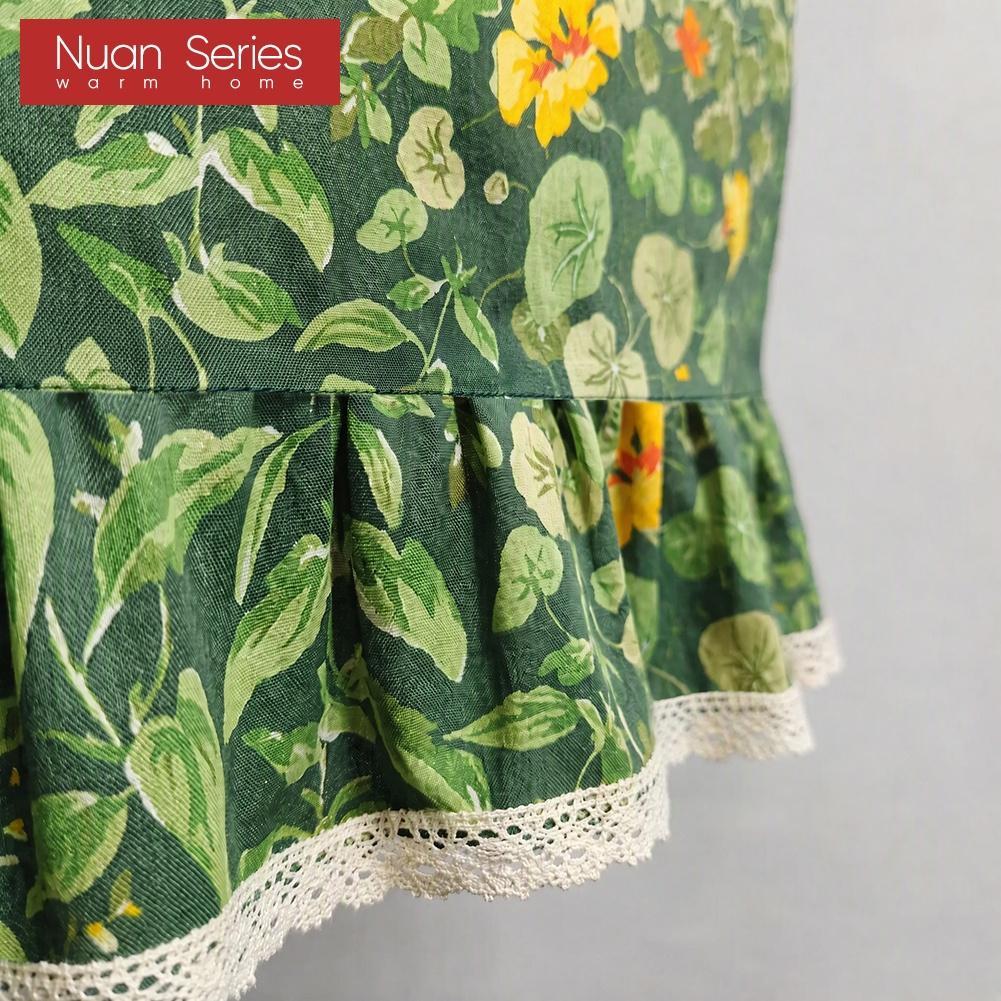 1PC Nuan Series American Countryside Printed Oven Skirt, Lotus Leaf Lace Edge Decorative Oven Door Curtain for Kitchen Home Decor