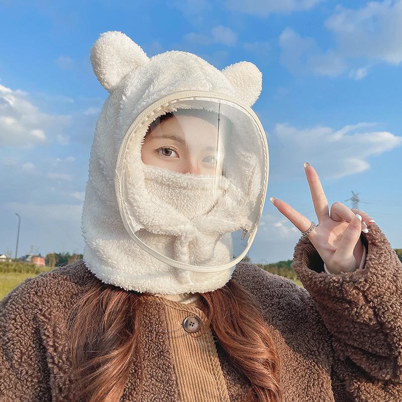 Winddichte Vollgesichtsmaske Hut für Erwachsene Herbst Winter Kopf Hals Abdeckung Ski Radfahren Mützen Kinder Niedliche Bärenohren Ohrenschützer Kappen Maske