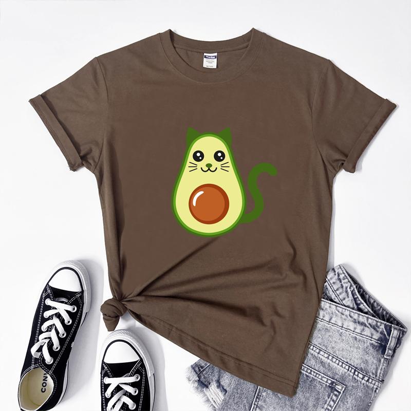 Avocado Cat 100% Cotton T-shirt Funny Women Short Sleeve Graphic Vegetarian Tshirt 5XL Cute Fur Mama Vegan Top Tee Shirt