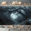 2D Flat Banner, 1 Piece - Magic Party Background Banner - Large Dark and Atmospheric Forest Path with Ancient Trees