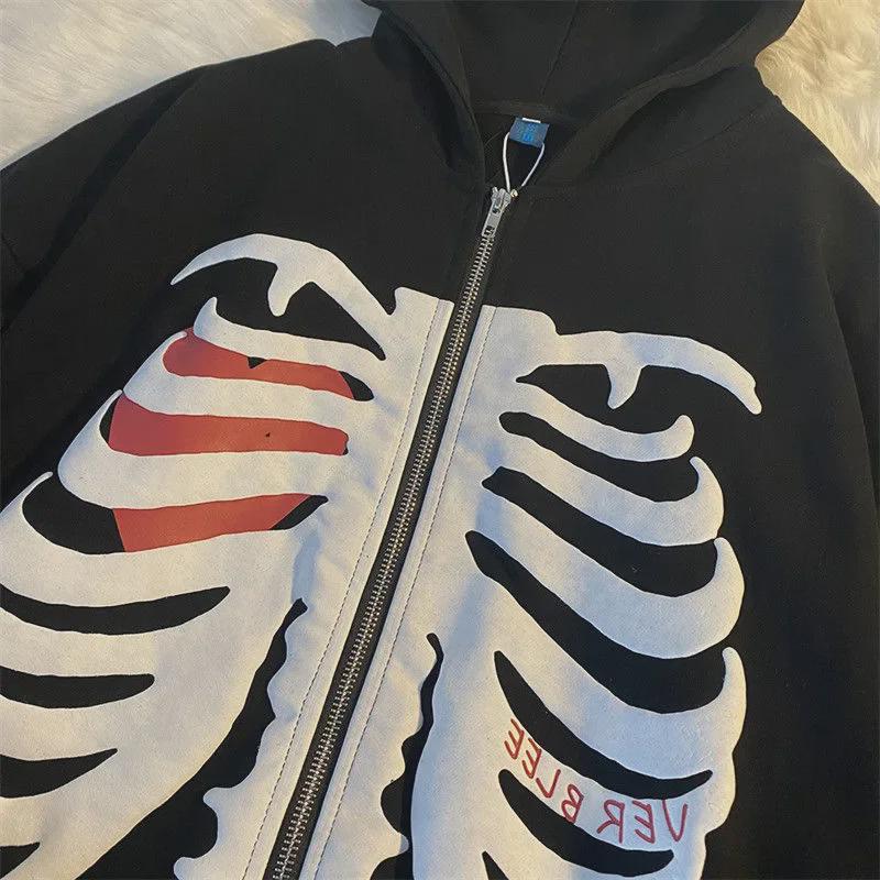 Women's Loose Skull Print Hooded Cardigan Sweatshirt with Zipper - Autumn/Winter Trendy Long-Sleeved Jacket