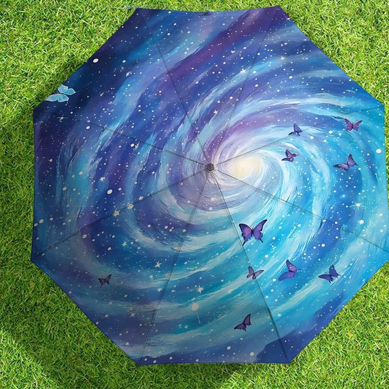 Starry Night Butterfly Sky Umbrella: A Magical Companion for Outdoor Adventures, Automatically Opens and Closes, Lightweight and Durable