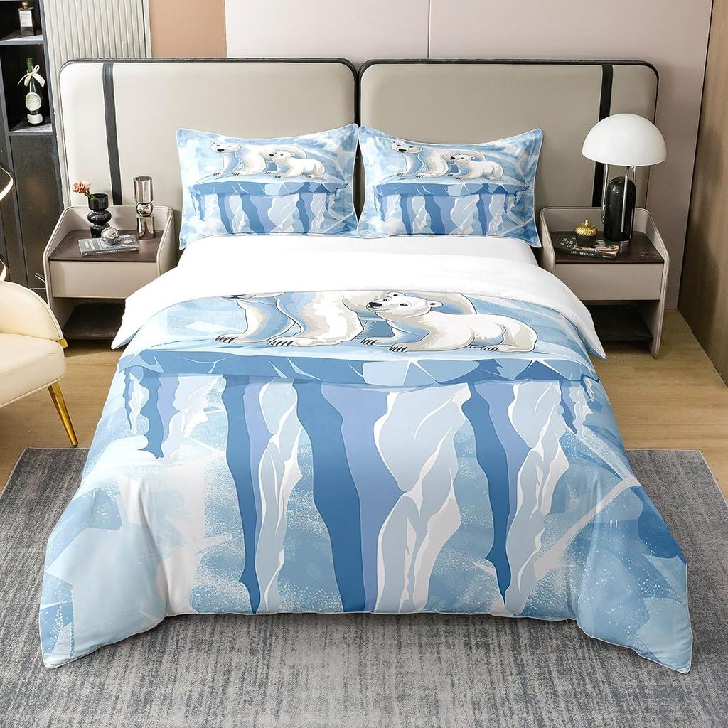 Glacier Duvet Cover Sets for Kids Teens Queen Quilt Covers Lightweight Down Bedroom Decor 2 Pillowcases 1 Duvet Cover No Quilt
