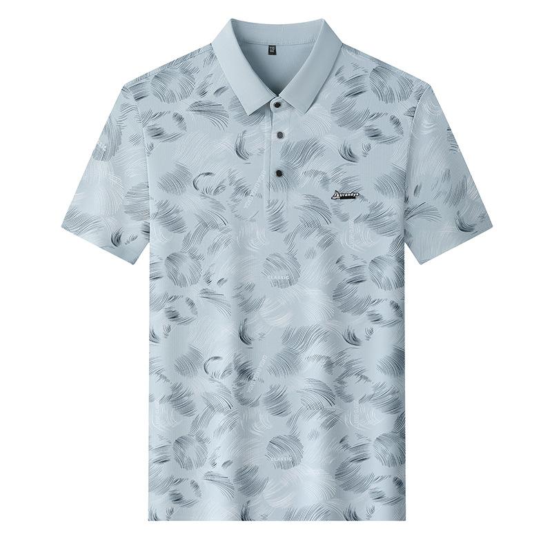 Summer Men's Short Sleeve T-Shirt Fashion Printed Lapel Collar Breathable Polo