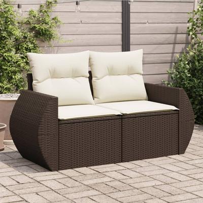 Vidaxl Garden Sofa With Cushions, 2-Seater, Brown, Poly Rattan