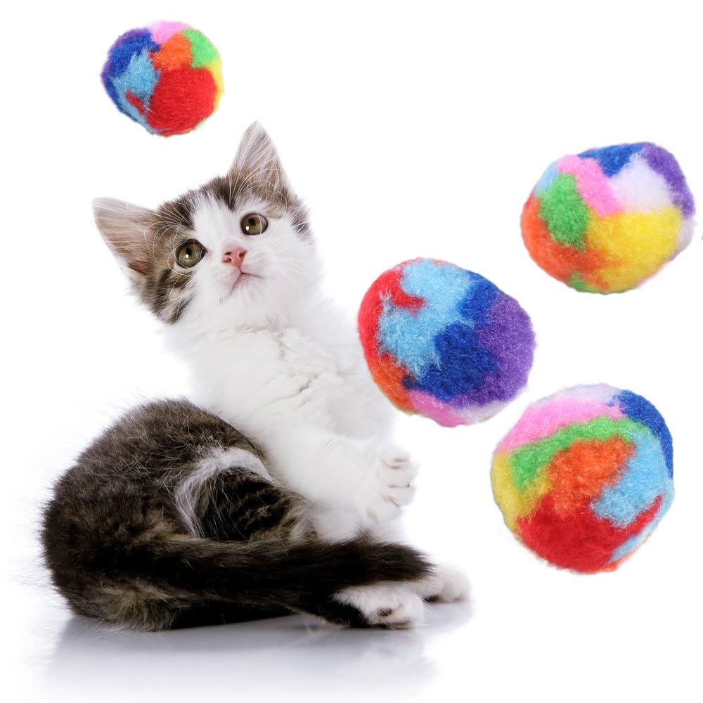 5pcs/set Colorful Cat Training Mute Ball Plush Pet Cat Throwing Ball Plush Cat Toys Ball Self Happy