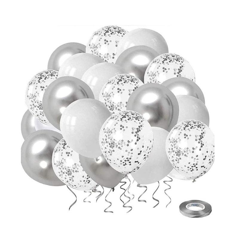 Metal Silver White Confetti Chrome Metallic Globos Party Balloons Arch Garland Kit Birthday Decorations Supplies Wedding